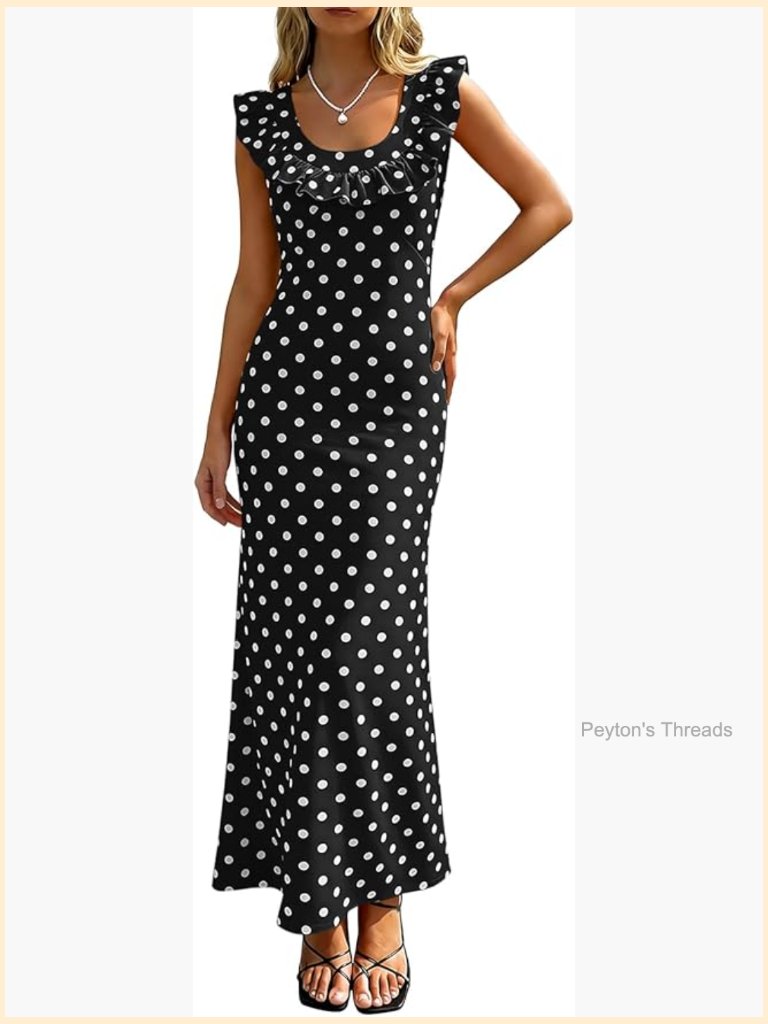 Off Shoulder Bodycon Maxi Dress Polka Dots Backless Flowy Casual